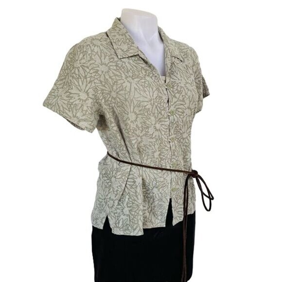 Woolrich Floral Linen Button Down Blouse Shirt Size M - Picture 3 of 12